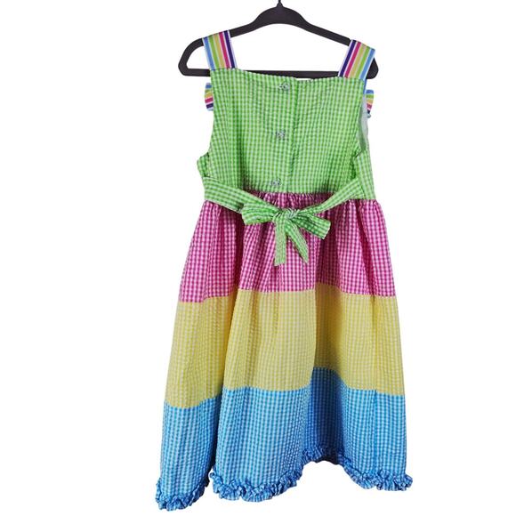 Emily Rose Seersucker Rainbow Tier Dress Ocean Scene Bows Girls Dress 6 - Picture 4 of 7